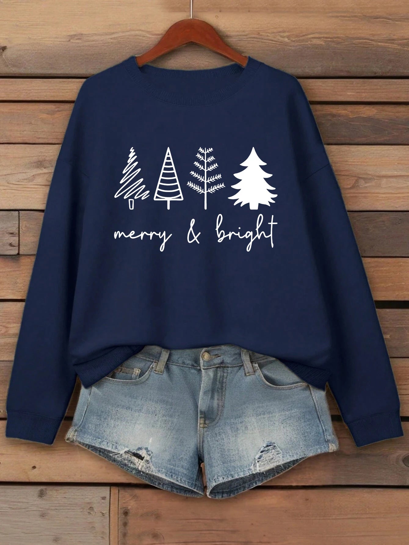 Merry Bright Christmas Tree Printing Women Sweatshirt Hip Hop Clothes