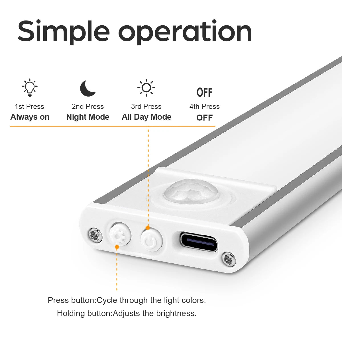 LED Aluminum Cabinet Lamp 3 Color Rechargeable Battery