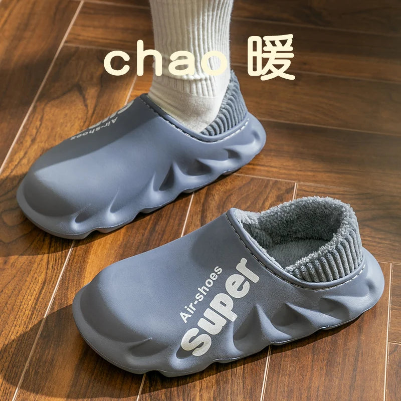 Winter Men Indoor Warm Slippers Plush Waterproof Anti slip Cotton Shoes