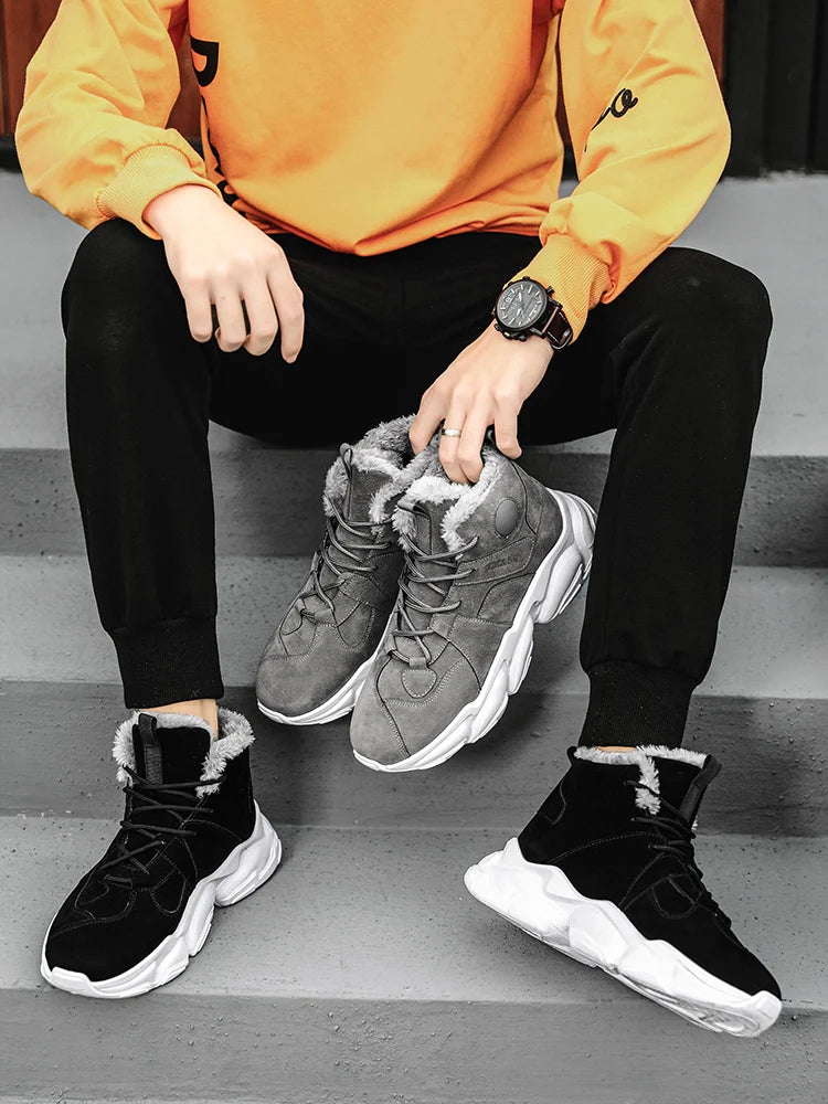 Men Boots Winter Shoes Mans Footwear Warm Fur Snow