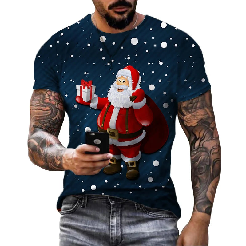 Men' Top Merry Christmas Graphic Man Santa Claus 3D Print Tshirt