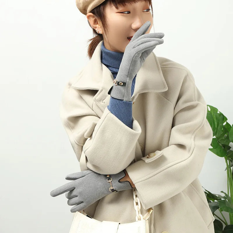 Winter Women Keep Warm Touch Screen Plus Fleece Chain Gloves