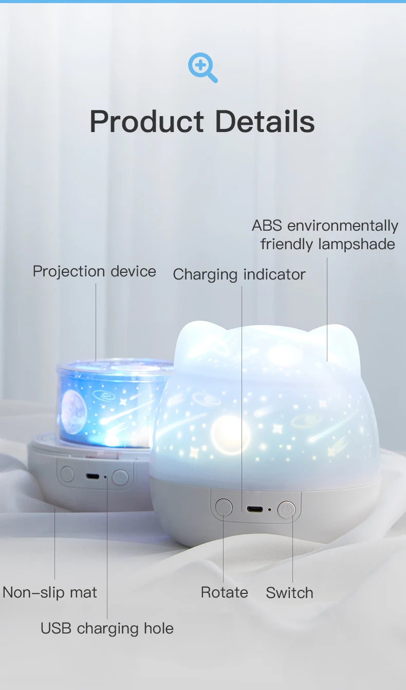 Cute Bear Music Box Night Light Rotatable Bedside Lamp Kids Gifts USB Rechargeable