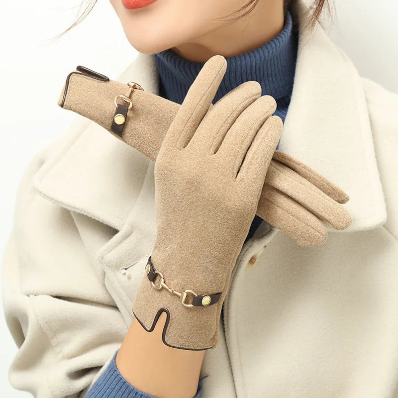 Winter Women Keep Warm Touch Screen Plus Fleece Chain Gloves