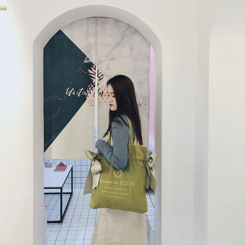 Women's Canvas Shoulder Bag Korean Handbag Student Fashion School Shopping Bags