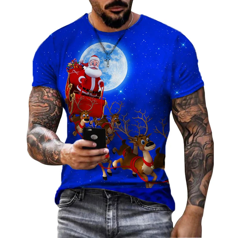 Men' Top Merry Christmas Graphic Man Santa Claus 3D Print Tshirt