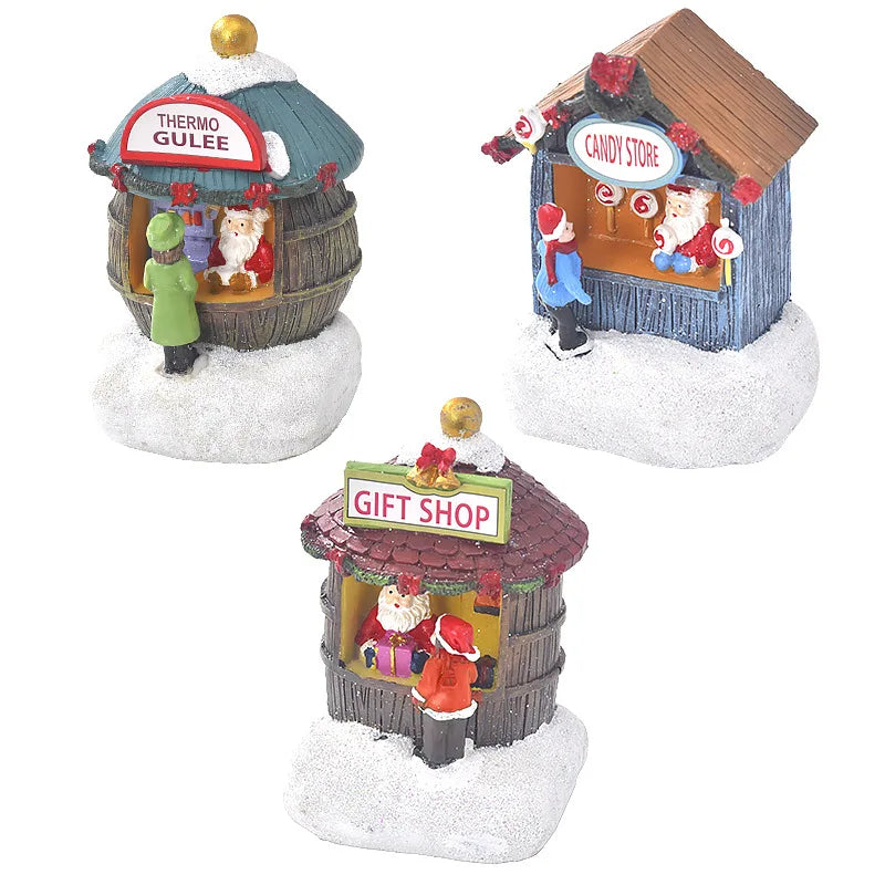 Christmas Resin Small House Santa Ornaments Christmas Decorations Gifts