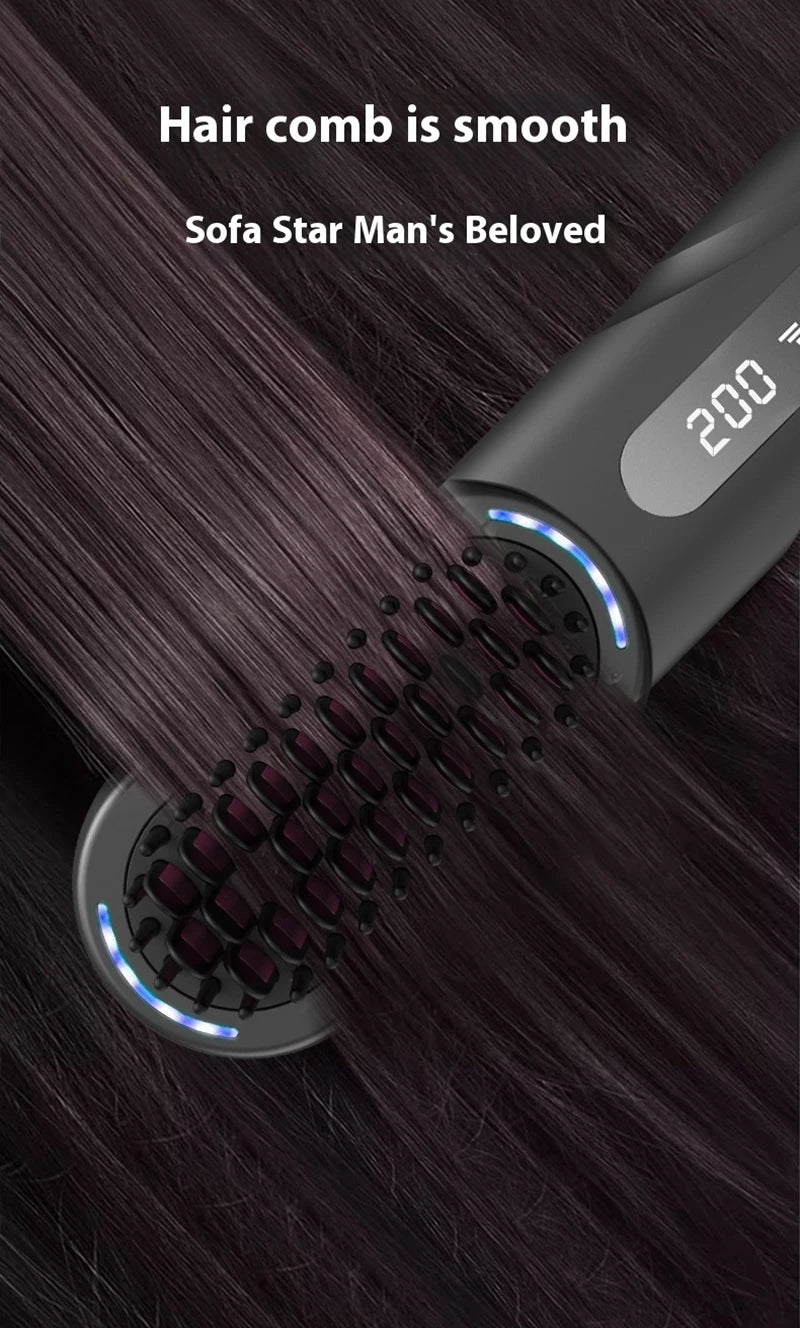 Wireless Straight Curling Hair Comb Heating