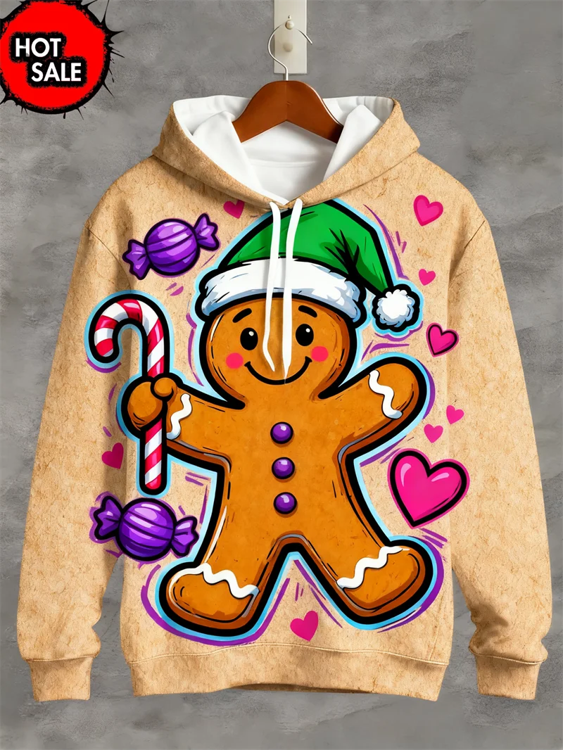 Christmas Man Hoodie Fashion Gingerbread Man 3D Print Sweatshirts