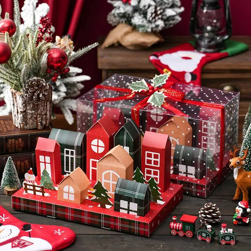 Christmas Advent Calendar Box Christmas House Box Fillable Empty Box Candy Snowflake