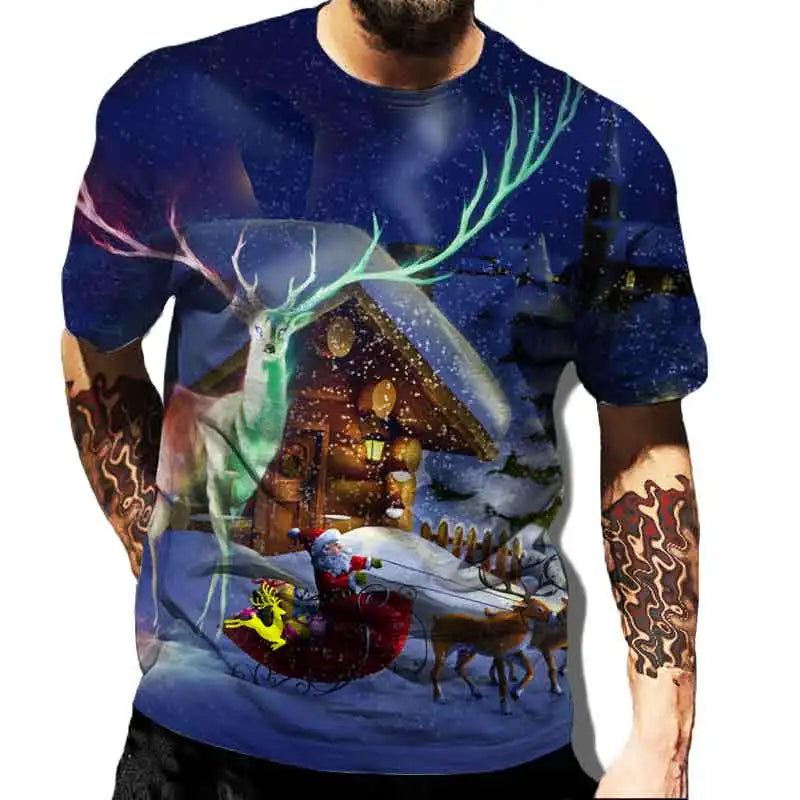 Men' Top Merry Christmas Graphic Man Santa Claus 3D Print Tshirt