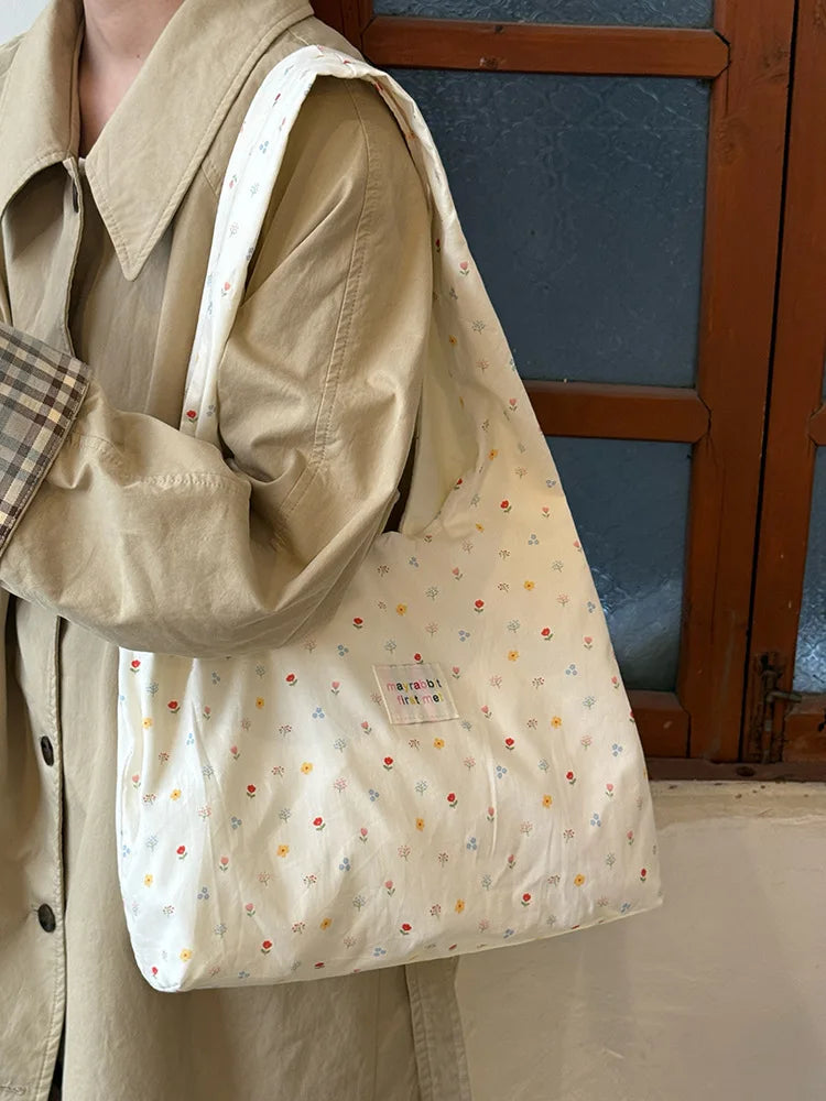 Women's Tote Bags Korean Floral Sweet Fashionable Versatile Canvas Bags