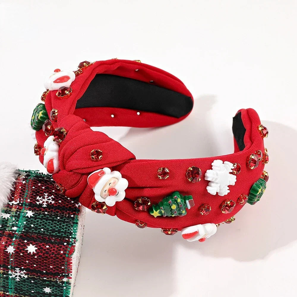 Women Christmas  Beaded Xmas Bow Tree Snowflake Knotted Headband