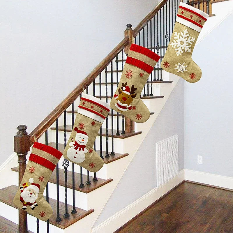 Christmas Stockings Xmas Flax Stocking ChristmaTree Hanging Wall Socks Gift Bag