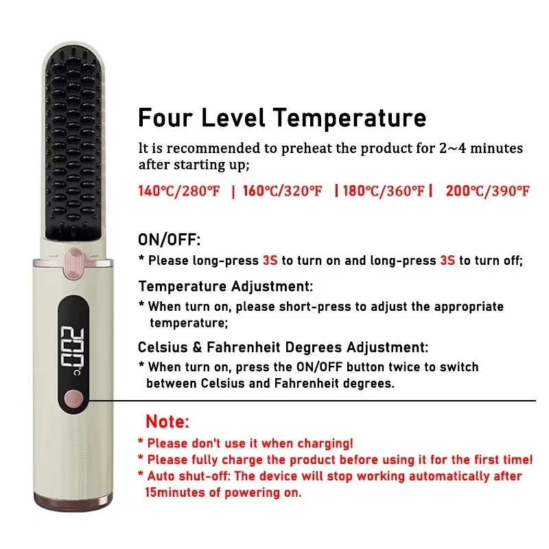 New Wireless Hair Straightener Negative Ion Heating Comb