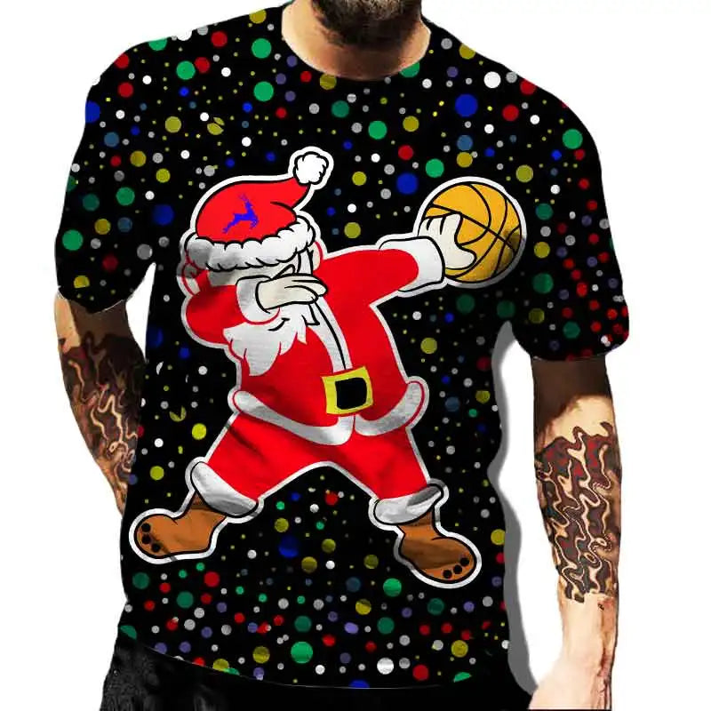 Men' Top Merry Christmas Graphic Man Santa Claus 3D Print Tshirt