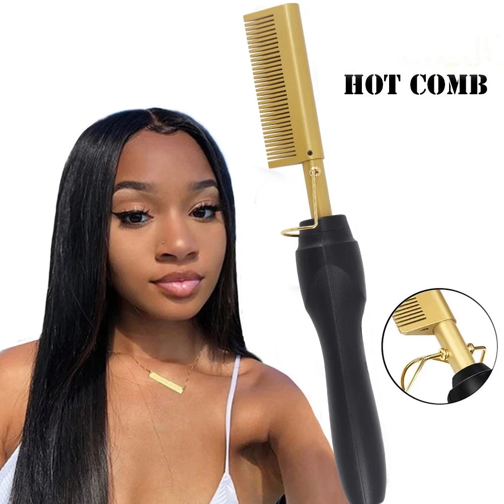 2 in 1 Electric Hot Heating Wet Dry Hair Comb Hair Straightener Curler
