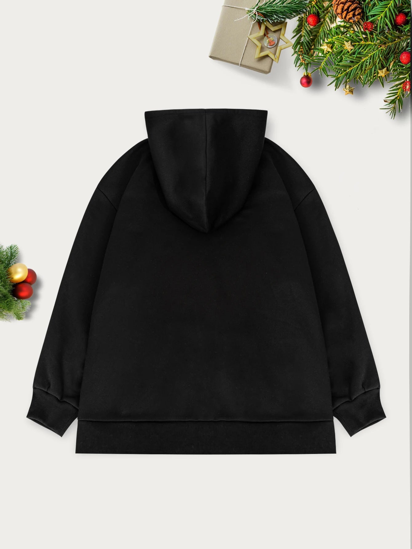 Women's Black Christmas Cat Graphic "MEOW CHRISTMAS" Hoodie - Holiday Casual Outfit