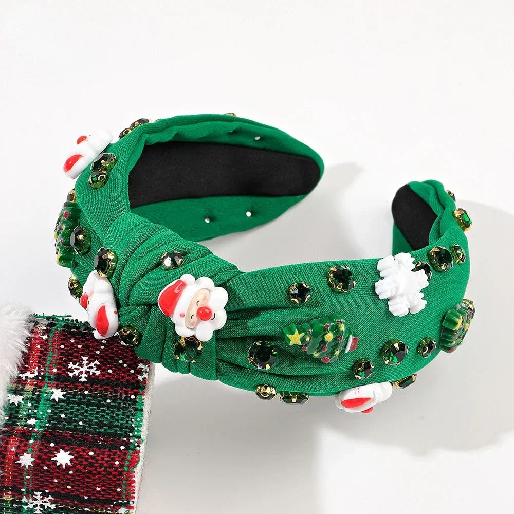 Women Christmas  Beaded Xmas Bow Tree Snowflake Knotted Headband