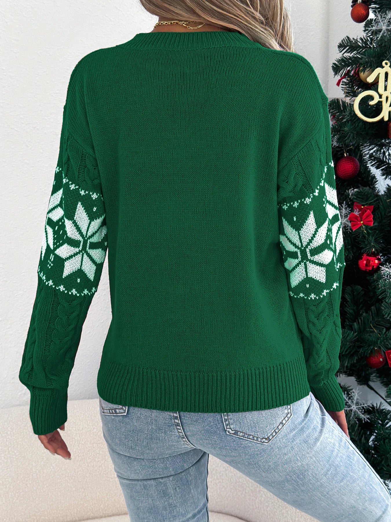 Christmas Woman Sweater Autumn Winter Casual Contrast Color Snowflake
