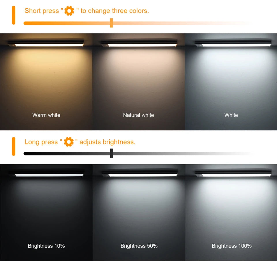 LED Aluminum Cabinet Lamp 3 Color Rechargeable Battery