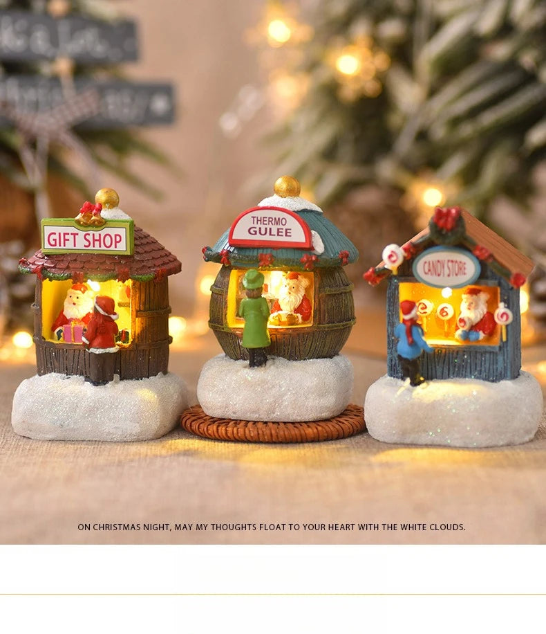 Christmas Resin Small House Santa Ornaments Christmas Decorations Gifts