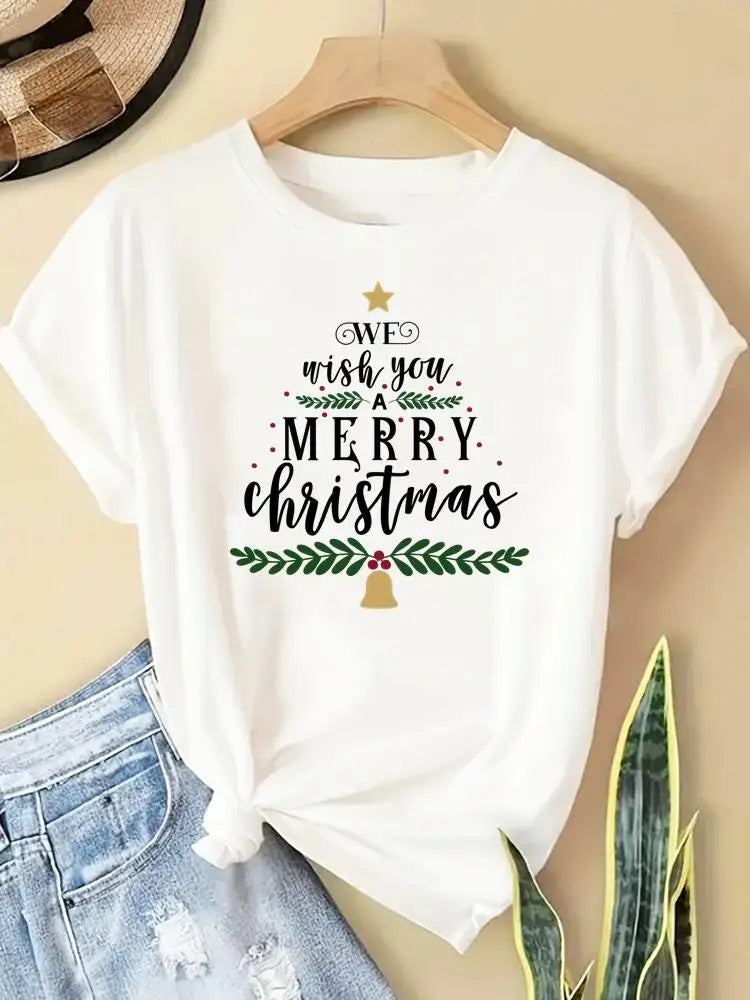 New Year Women Merry Christmas Clothes Top Tees Holiday
