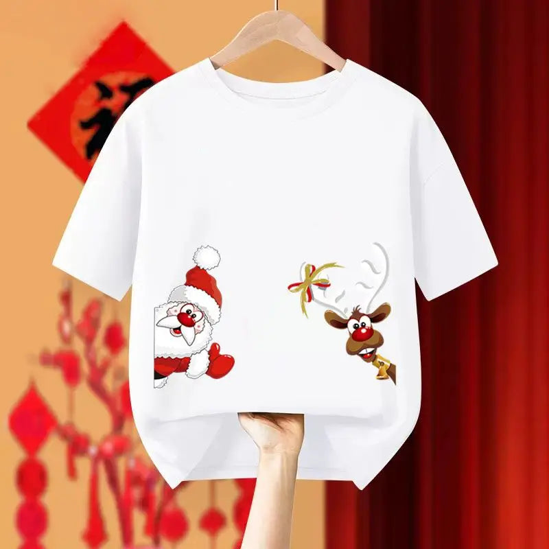 Women Clothing Fashion Christmas Elk Pure Cotton T-shirt Spring Summer Casual
