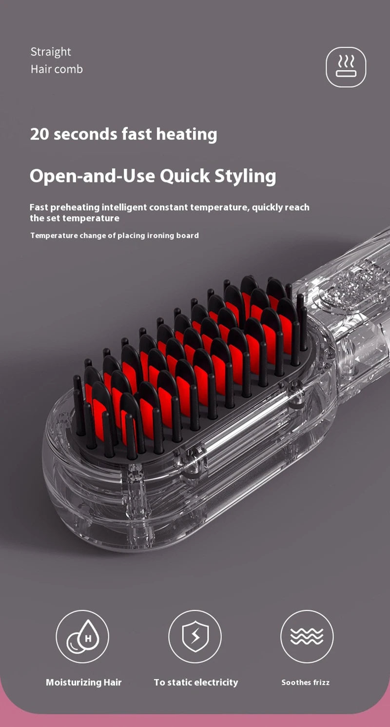 Wireless Straight Curling Hair Comb Heating