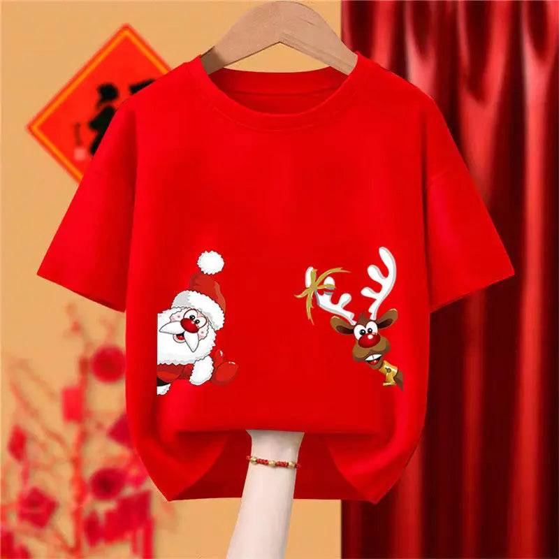 Women Clothing Fashion Christmas Elk Pure Cotton T-shirt Spring Summer Casual