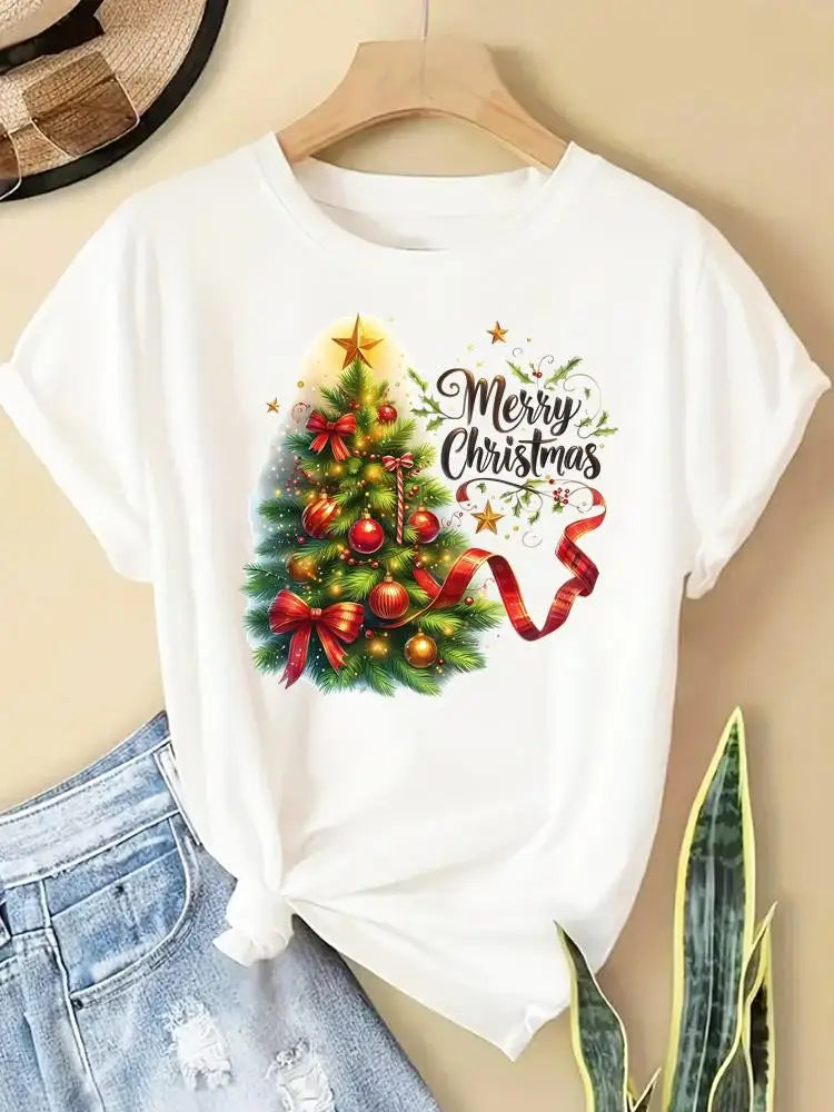 New Year Women Merry Christmas Clothes Top Tees Holiday