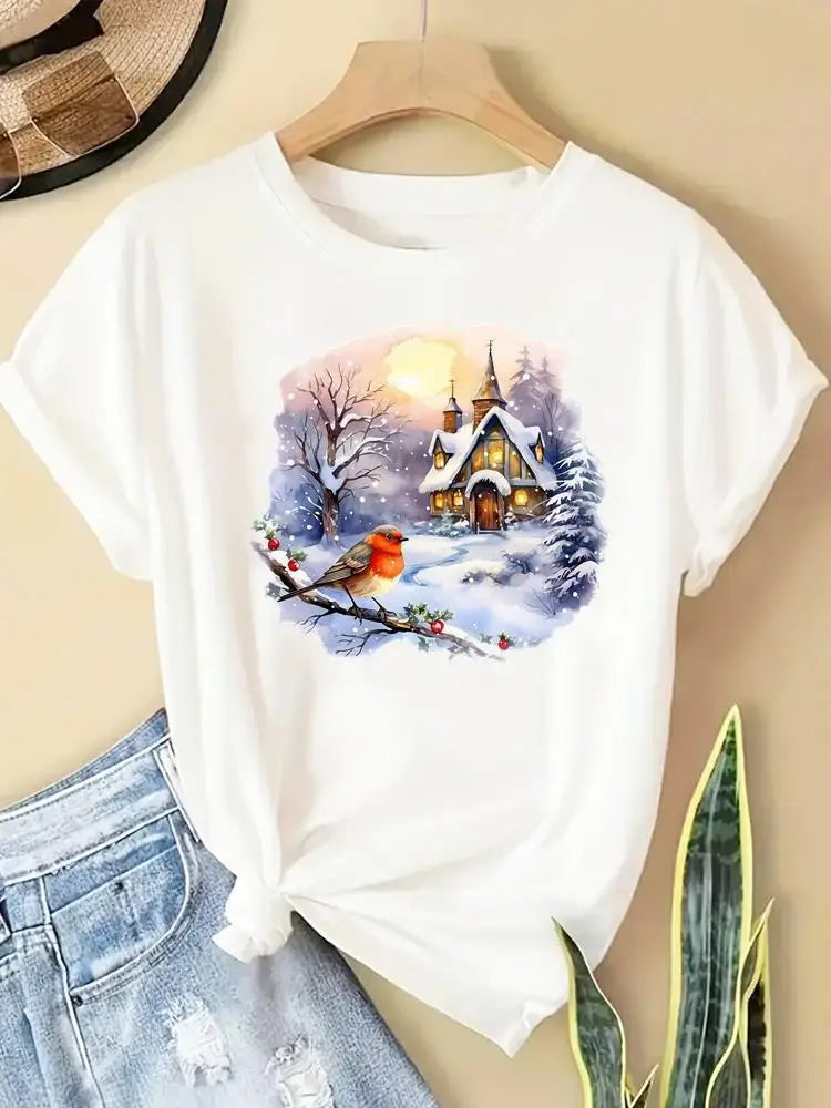 New Year Women Merry Christmas Clothes Top Tees Holiday