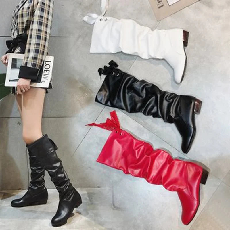 Shoes For Women Spring Knee High Boots Red Black White Tall Boots