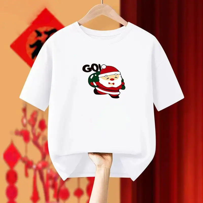 Women Clothing Fashion Christmas Elk Pure Cotton T-shirt Spring Summer Casual