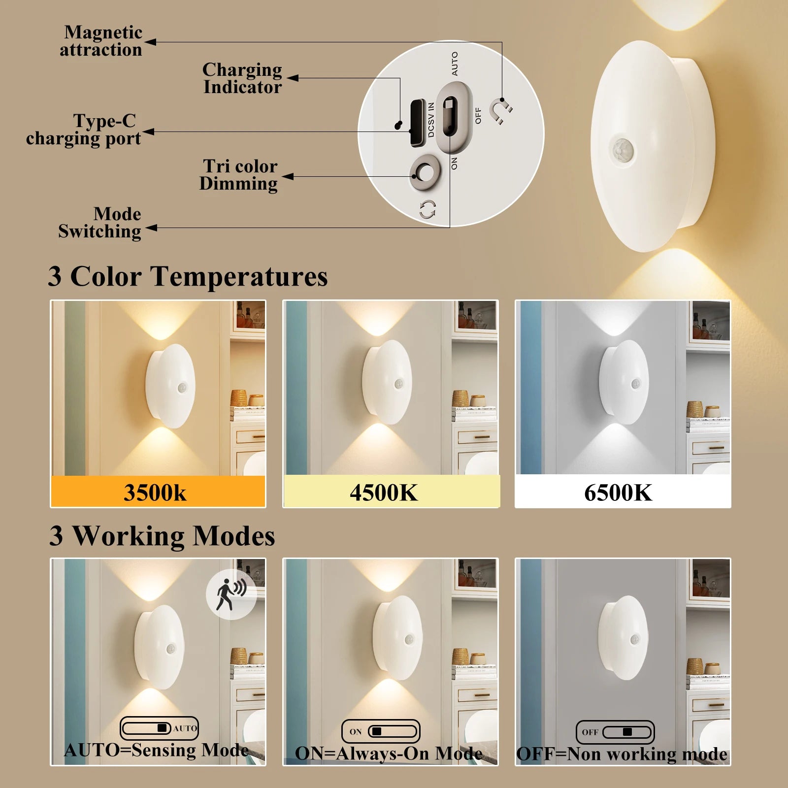 LED Wall Lamp USB Charging Human Body Induction Night Light