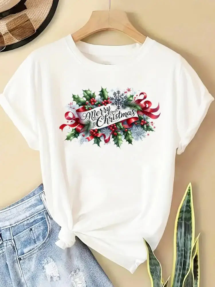 New Year Women Merry Christmas Clothes Top Tees Holiday