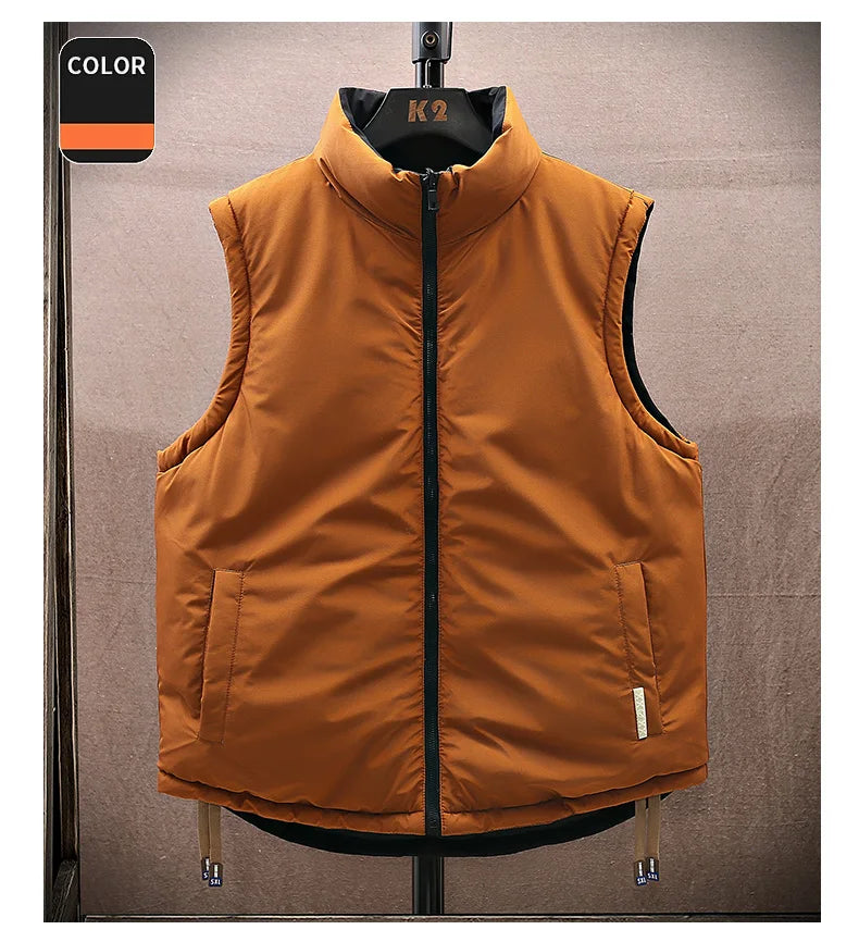 Men Winter Vest With Bag Casual Warm Stand Collar