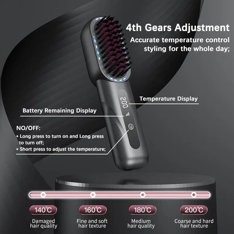 Wireless Straight Curling Hair Comb Heating