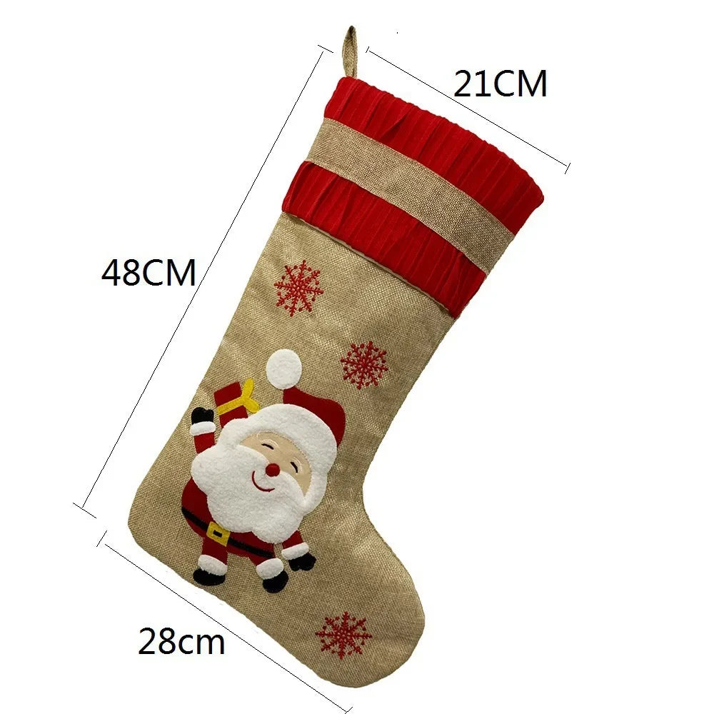 Christmas Stockings Xmas Flax Stocking ChristmaTree Hanging Wall Socks Gift Bag