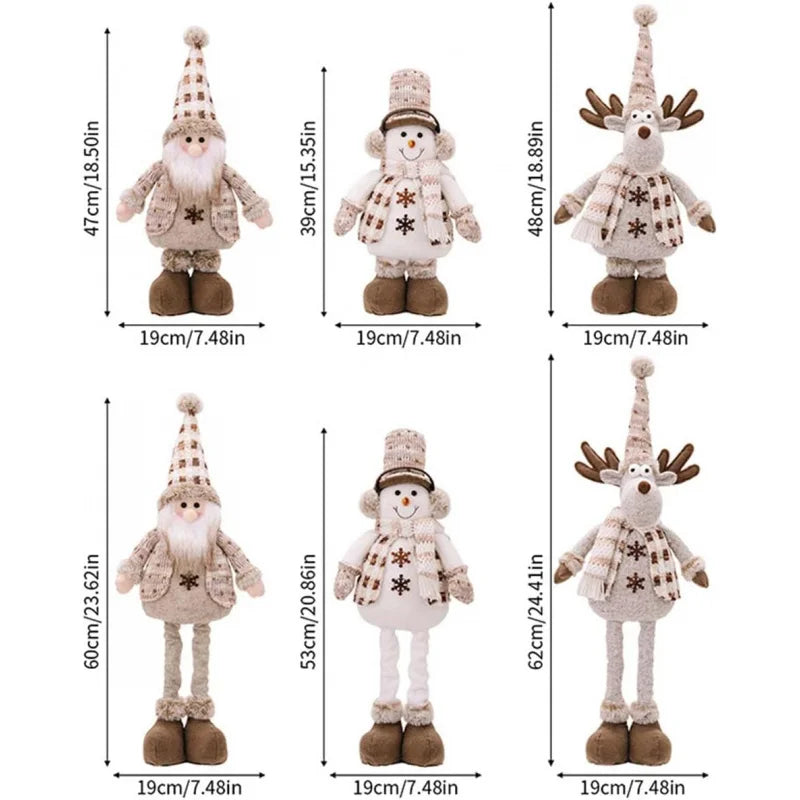 Christmas Decorations Adjustable Extendable Santa Snowman Reindeer Plush Dolls