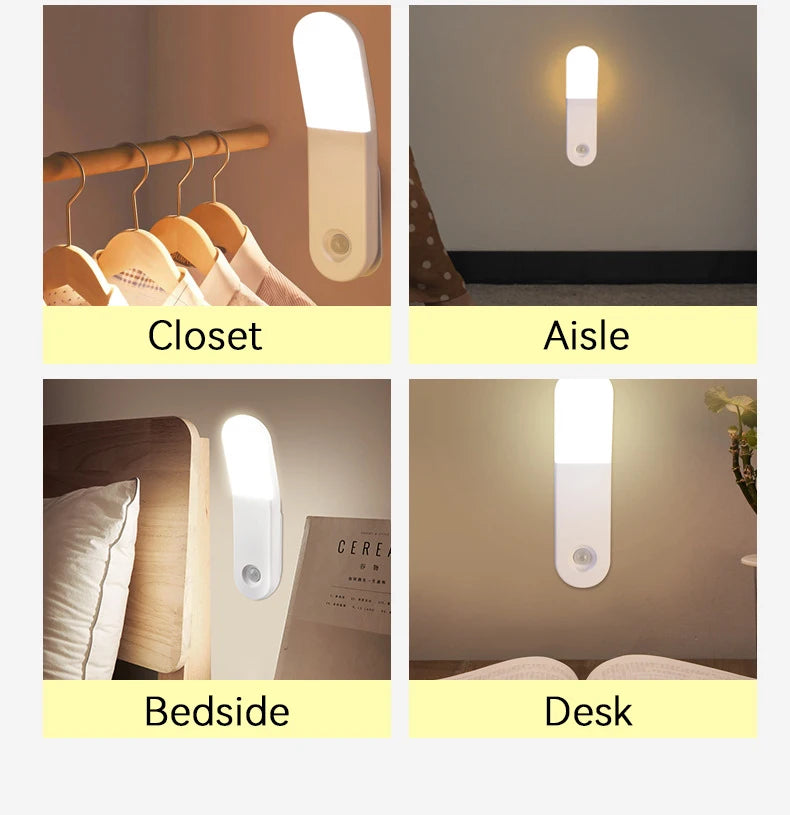 USB Rechargeable LED Night Light with Human Body Sensing Motion Sensor Bedroom