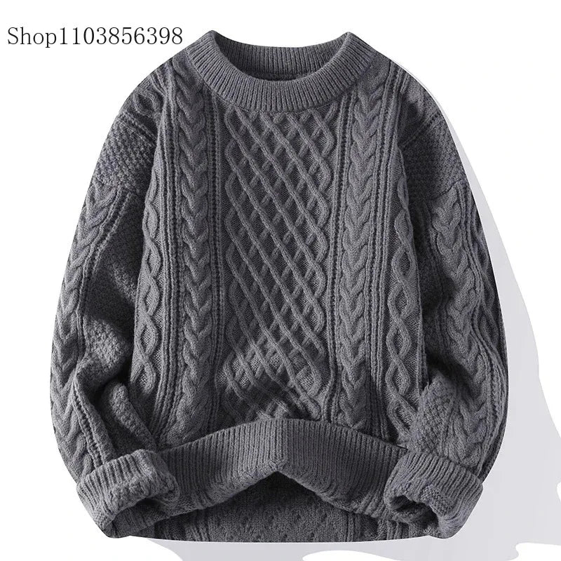 Men's Autumn Winter Round Neck Red Sweater Man Loose Casual Knitted Top