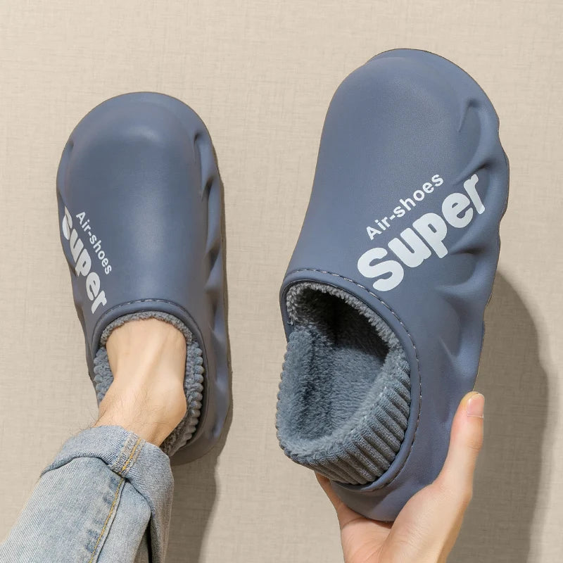 Winter Men Indoor  Warm Slippers Plush Waterproof Anti slip Cotton Shoes