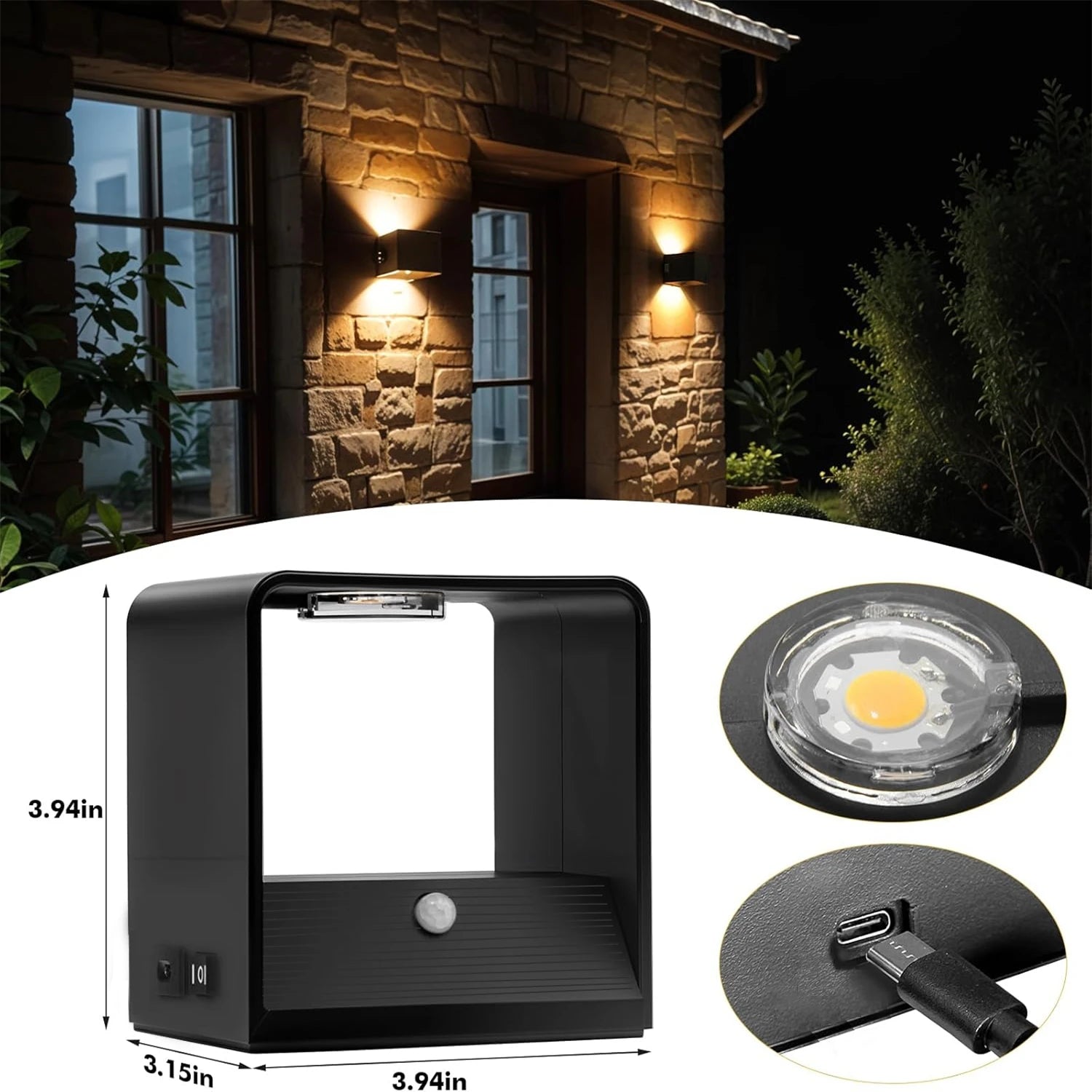 Wiring-Free Rechargeable Wall Lamp 1-Piece Set