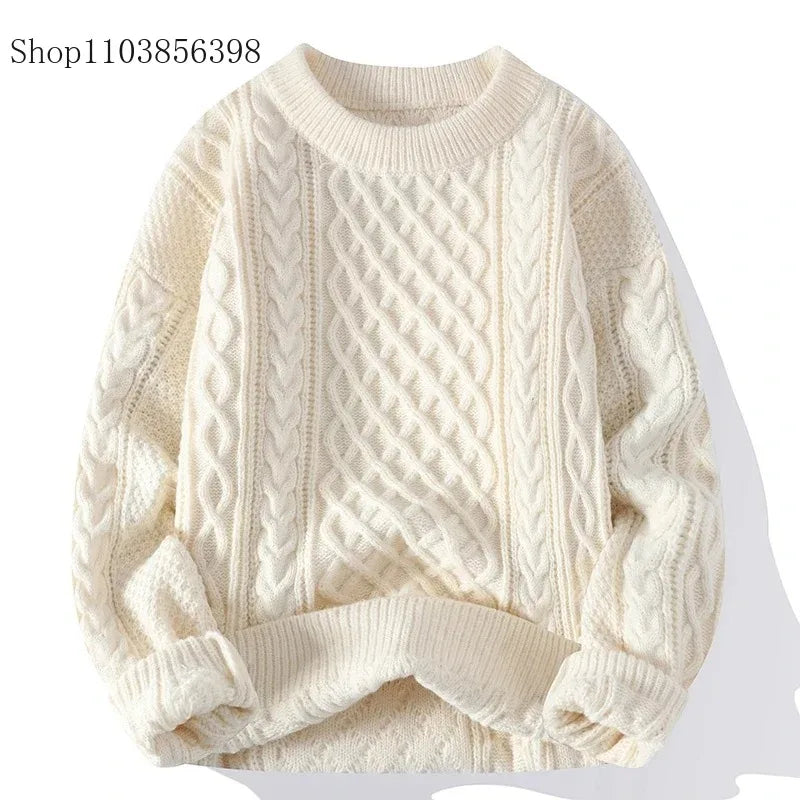 Men's Autumn Winter Round Neck Red Sweater Man Loose Casual Knitted Top