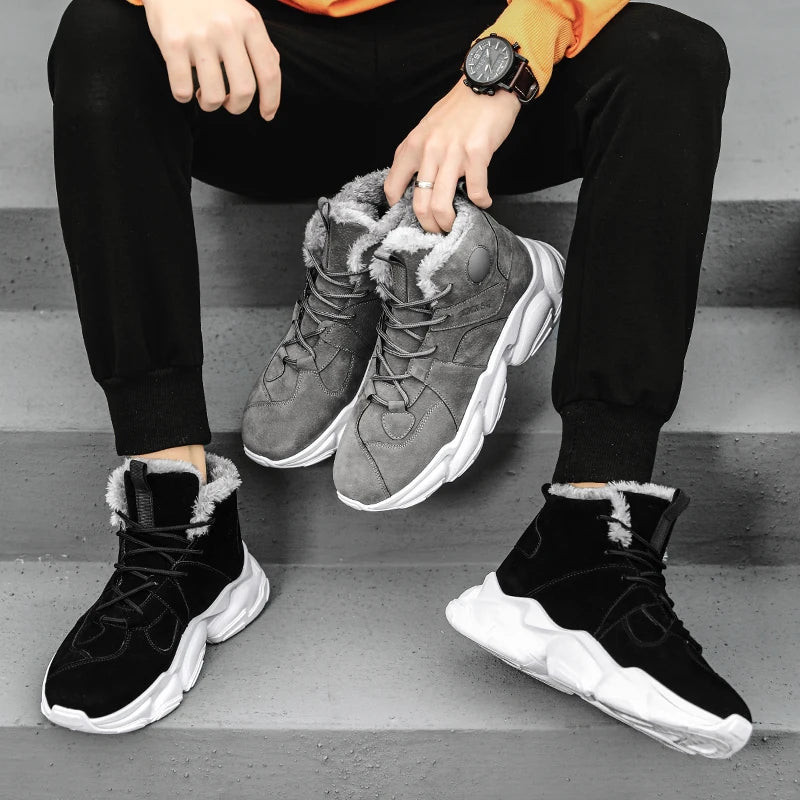 Men Boots Winter Shoes Mans Footwear Warm Fur Snow
