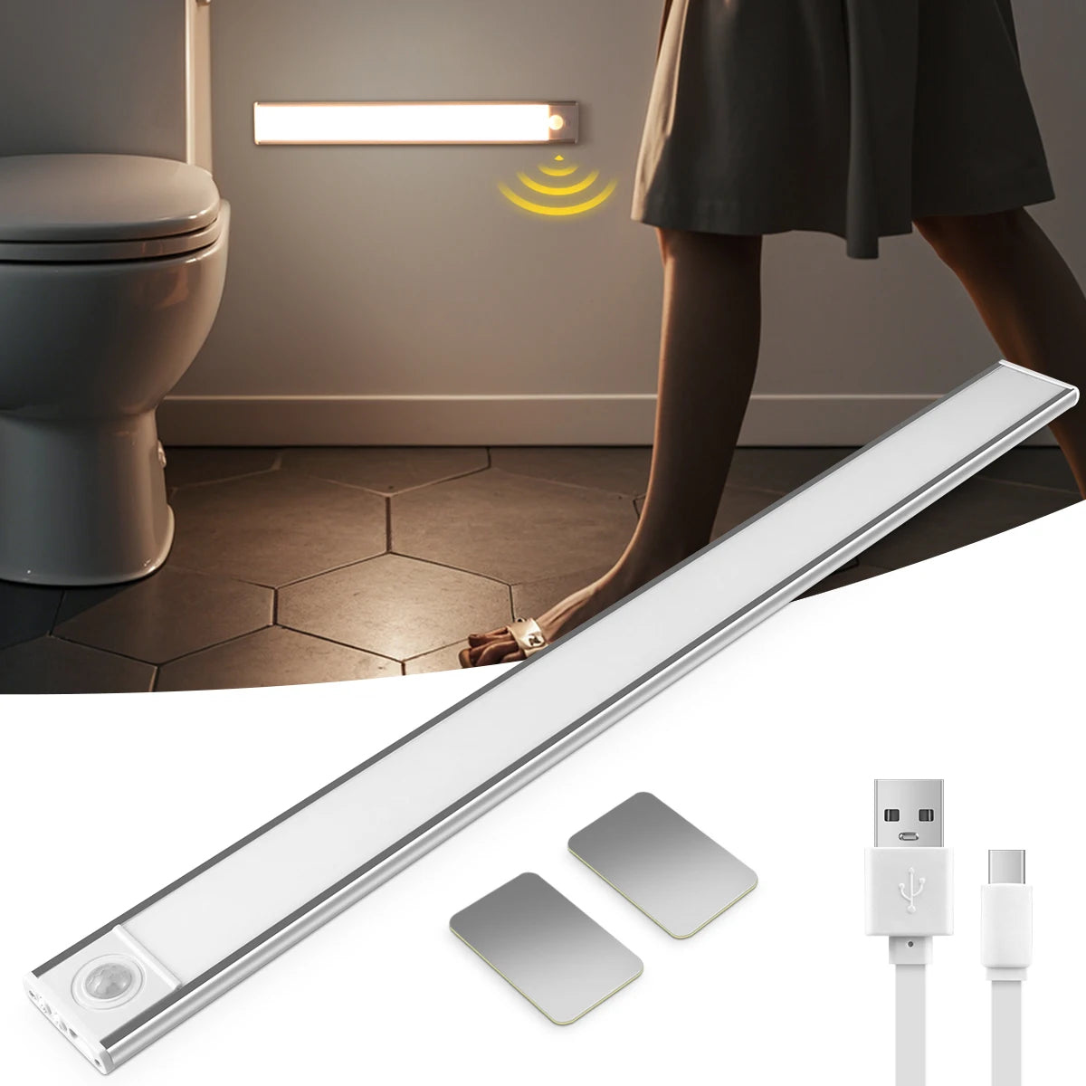 LED Aluminum Cabinet Lamp 3 Color Rechargeable Battery