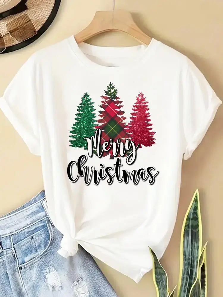 New Year Women Merry Christmas Clothes Top Tees Holiday