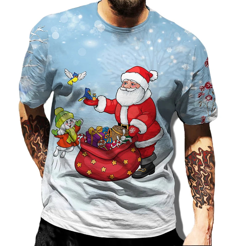 Men' Top Merry Christmas Graphic Man Santa Claus 3D Print Tshirt