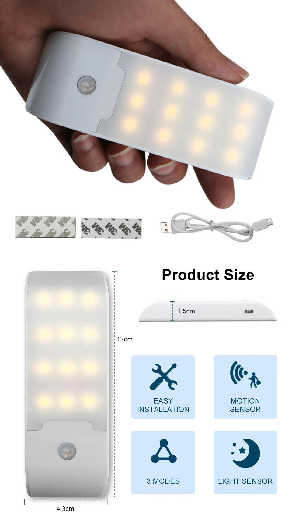 LED Rechargeable Powered Closet Lights For Bedroom Corridor Stair Bathroom